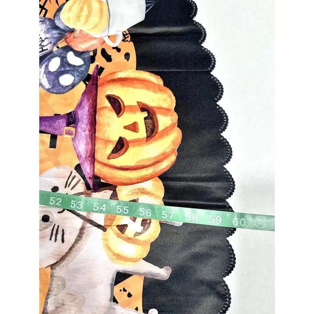 NEW Round Tablecloth Halloween Theme Orange Black Lining Pumpkins Spiders Bats